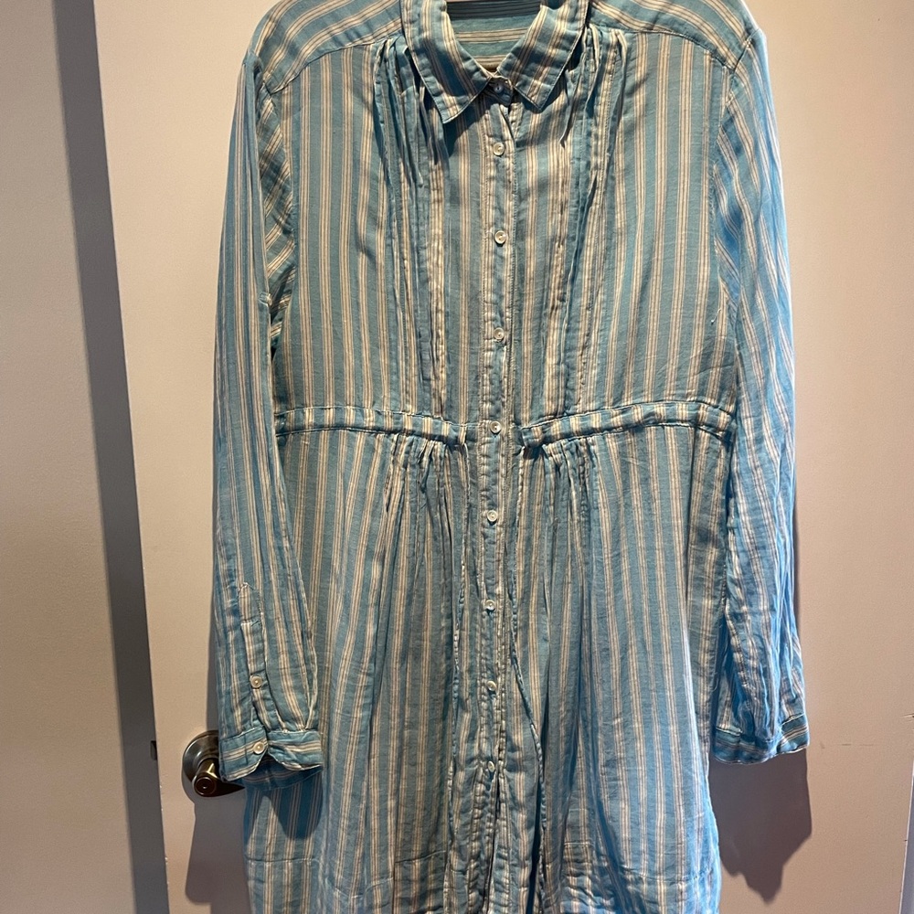 Zara Basic Long Button Down Blouse. Light Blue W/… - image 1